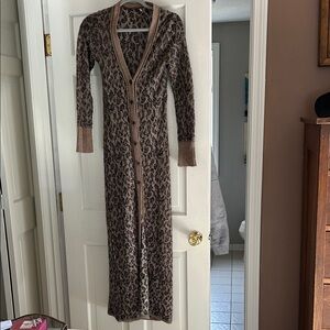Free People leopard long button floor length sweater duster cardigan.